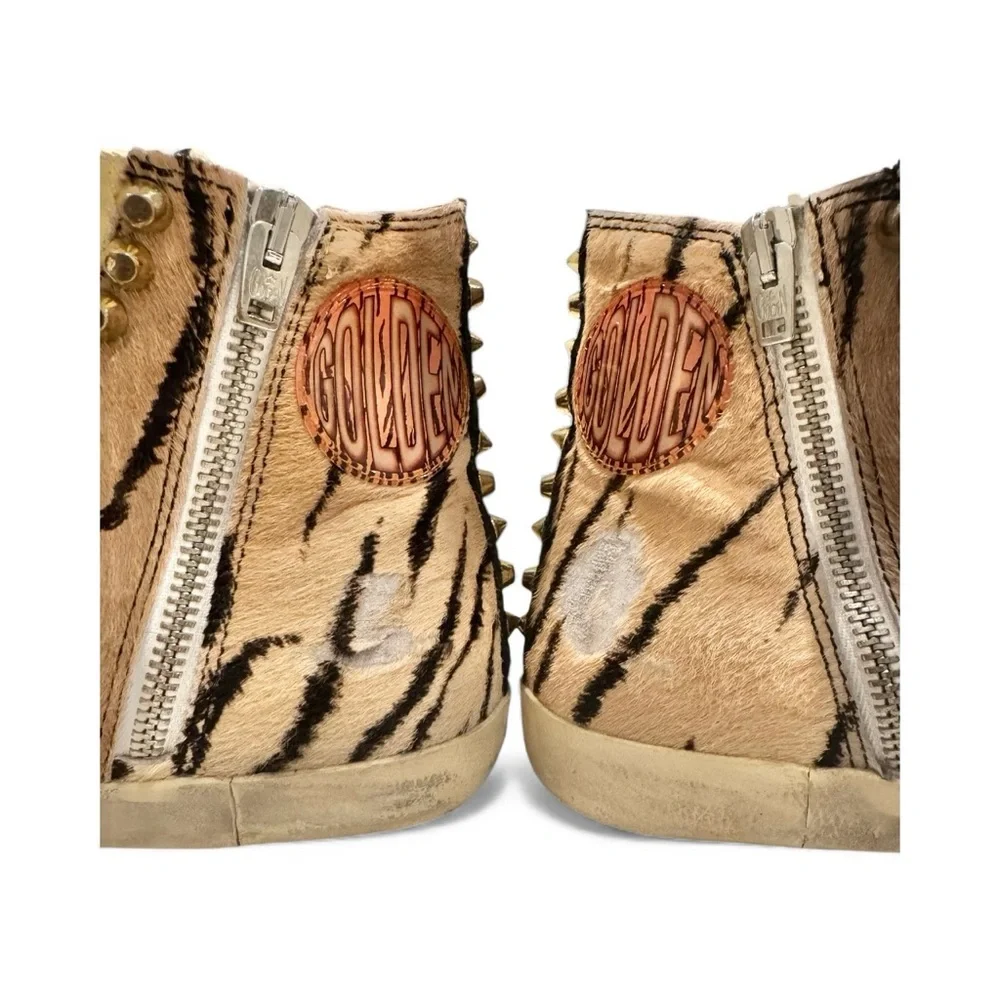 Golden Goose FRANCY Tiger Pony Hair High Tops w/ Gold Studs (Rare Vintage) - Picture 2 of 7